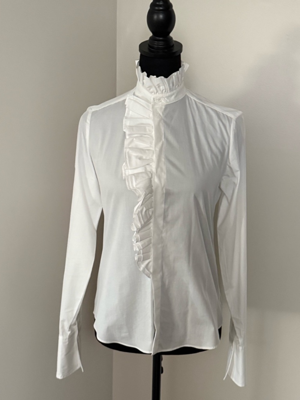 Zara White Ruffled High-Neck Women's Shirt